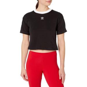 imageadidas Womens Adicolor Essentials Rib Cropped Crew Neck Short Sleeve Casual Tops Casual  BlackBlackWhite