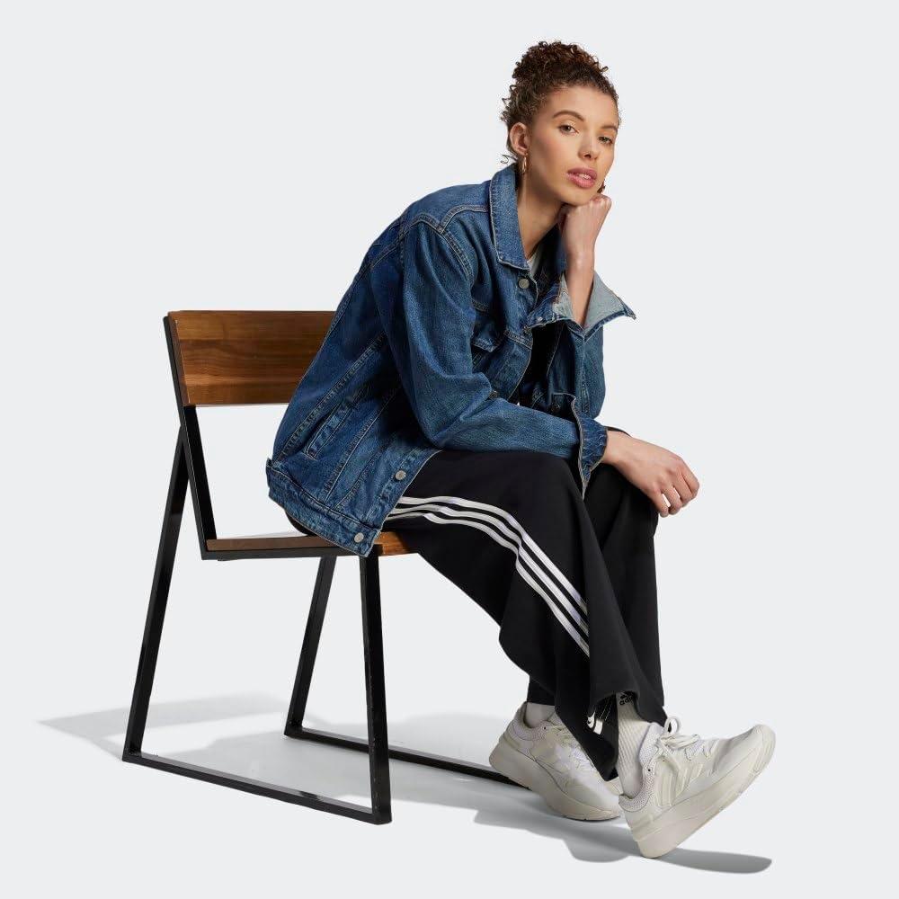 imageadidas Essentials 3Stripes Fleece Wide PantsBlack  White