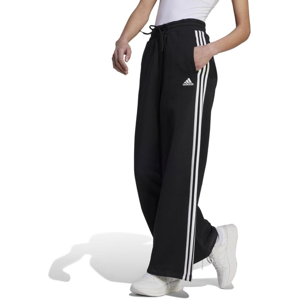 imageadidas Essentials 3Stripes Fleece Wide PantsBlack  White