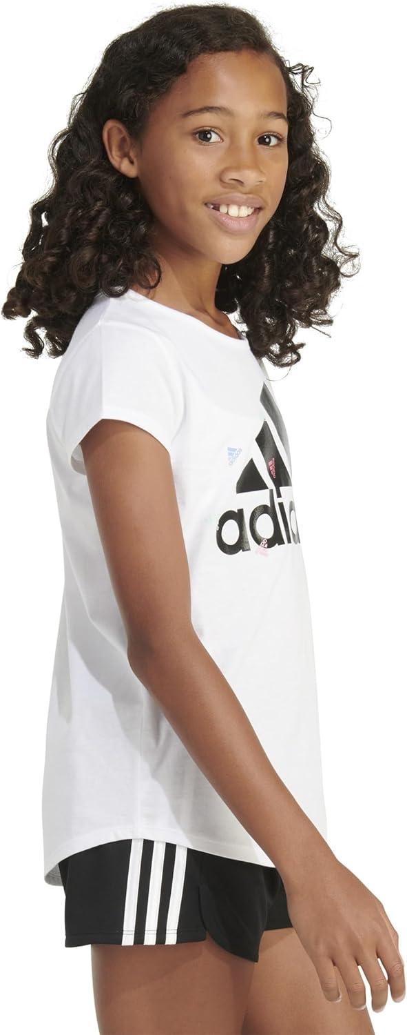 imageadidas Girls Short Sleeve Cotton Essential TShirt TopWhite Confetti