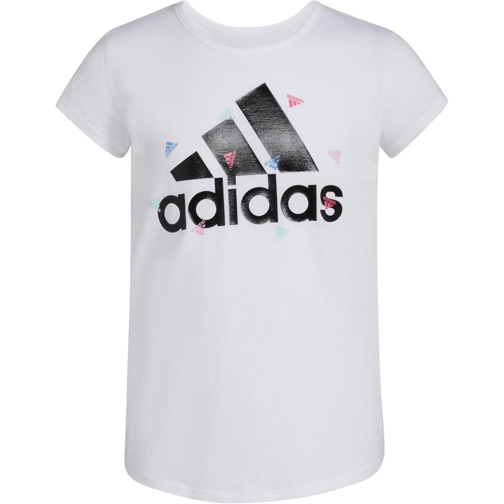 imageadidas Girls Short Sleeve Cotton Essential TShirt TopWhite Confetti