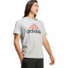 imageadidas Mens Essentials Single Jersey 3Stripes TShirtMedium Grey HeatherPreloved CrimsonBlack