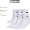 imageadidas Mens Superlite Quarter Socks 6Pack Durable Lightweight Athletic Breathable with Compression Arch SupportWhiteBlack