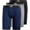 imageadidas Mens Performance 3Pack Long Boxer Brief Underwear Boxer Briefs  3Pack Long Mens Underwear PackBlackGreyCollegiate NavyPerformance