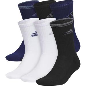 imageadidas Mens Athletic Cushioned 6Pack Crew Cushioned Crew Socks with Arch Compression for a Secure FitDark BlueWhiteBlackGraphic