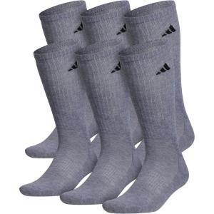 imageadidas Mens Athletic Cushioned 6Pack Crew Cushioned Crew Socks with Arch Compression for a Secure FitHeather GreyBlack