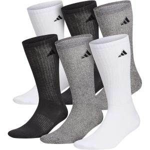 imageadidas Mens Athletic Cushioned 6Pack Crew Cushioned Crew Socks with Arch Compression for a Secure FitWhiteAlumina BeigeCarbon Grey