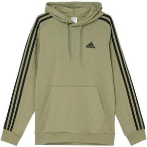 imageadidas Mens Essentials Fleece 3 Stripes Hoodie Training Athletic Outerwear Casual  GreyTent Green