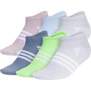 imageadidas Womens Superlite 30 No Show Athletic Socks 6Pair LowProfile Fit with Targeted Padding and Arch CompressionPreloved Fig PurpleBlue DawnClear Onix Grey