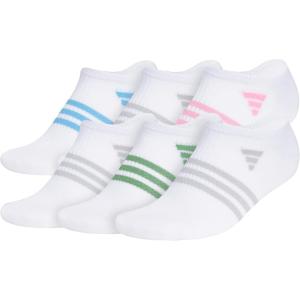 imageadidas Womens Superlite 30 No Show Athletic Socks 6Pair LowProfile Fit with Targeted Padding and Arch CompressionWhiteBlue BurstClear Onix Grey
