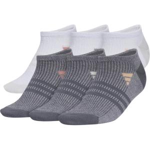 imageadidas Womens Superlite 30 No Show Athletic Socks 6Pair LowProfile Fit with Targeted Padding and Arch CompressionWhiteClear Onix GreyWarm Clay Pink
