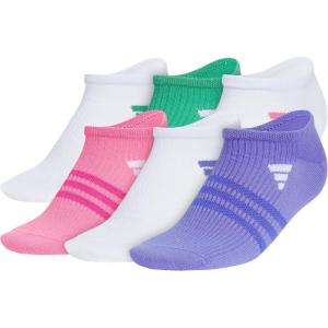 imageadidas Womens Superlite 30 No Show Athletic Socks 6Pair LowProfile Fit with Targeted Padding and Arch CompressionWhiteSemi Court GreenPink Fusion