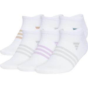 imageadidas Womens Superlite 30 No Show Athletic Socks 6Pair LowProfile Fit with Targeted Padding and Arch CompressionWhiteWarm Sandstone BeigePreloved Teal Green