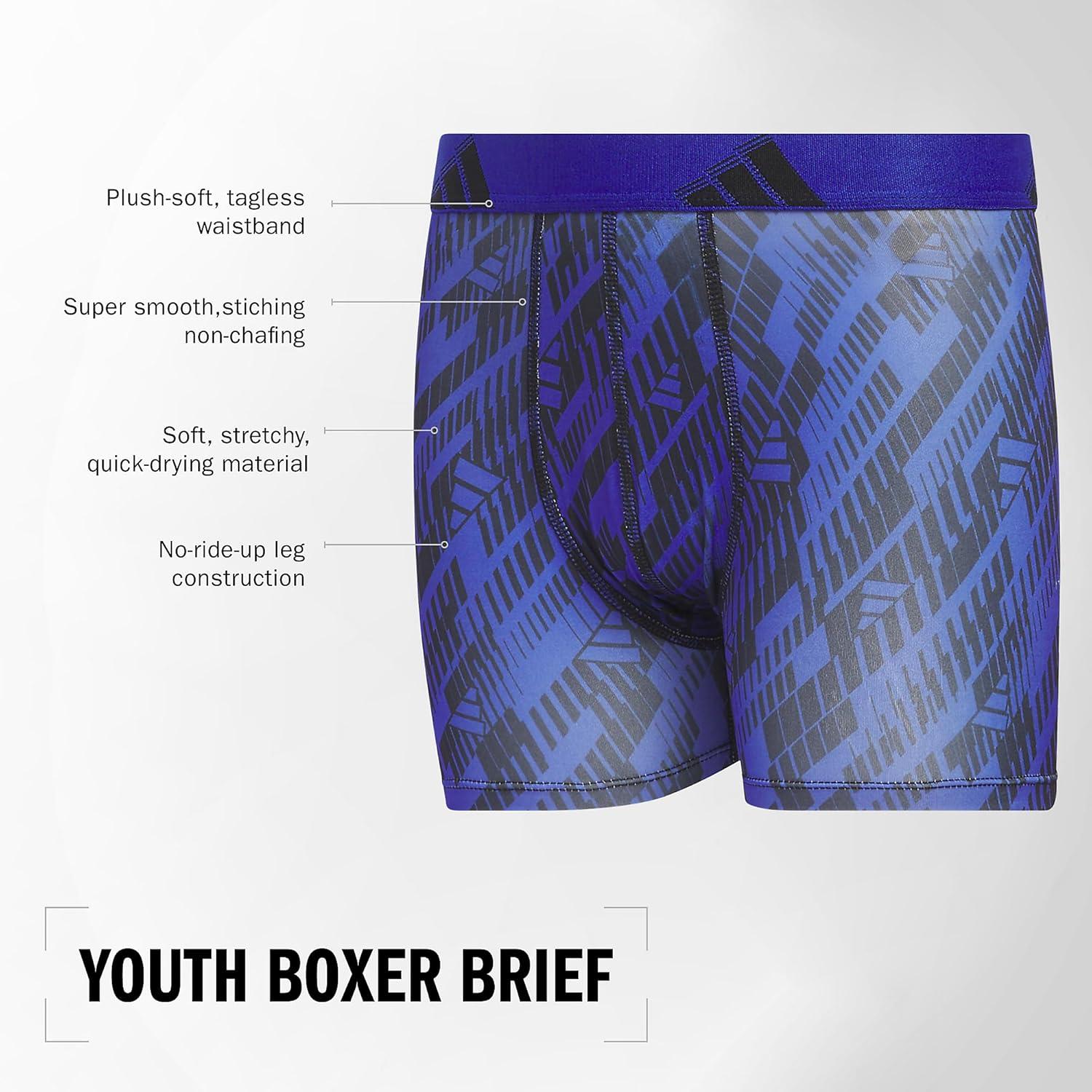 imageadidas boys Youth Performance 4pack Boxer Brief Kids Underwear Boys Athletic Fit Microfiber Boxer BriefsBlackOnix GreyGrey