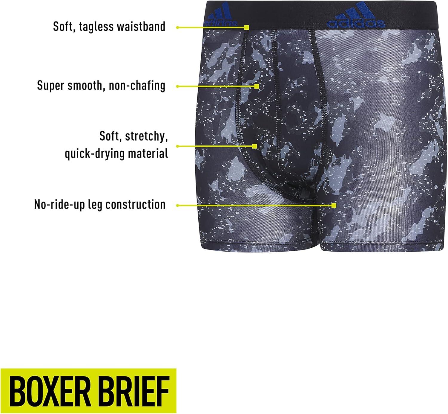 imageadidas boys Youth Performance 4pack Boxer Brief Kids Underwear Boys Athletic Fit Microfiber Boxer BriefsGalaxy Camo BlackcarbonBlackTeam Royal Blue