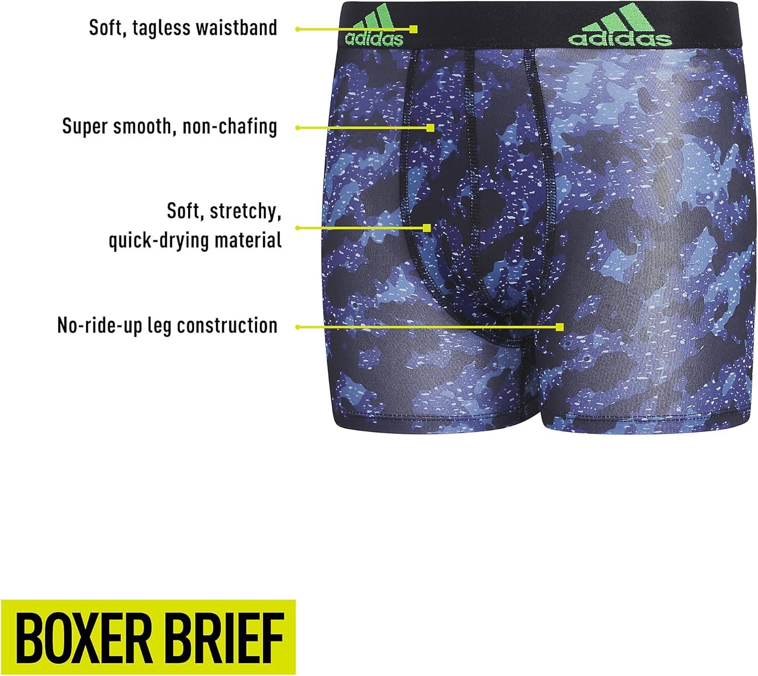 imageadidas boys Youth Performance 4pack Boxer Brief Kids Underwear Boys Athletic Fit Microfiber Boxer BriefsGalaxy Camo Blackdark BlueDark BlueBlack