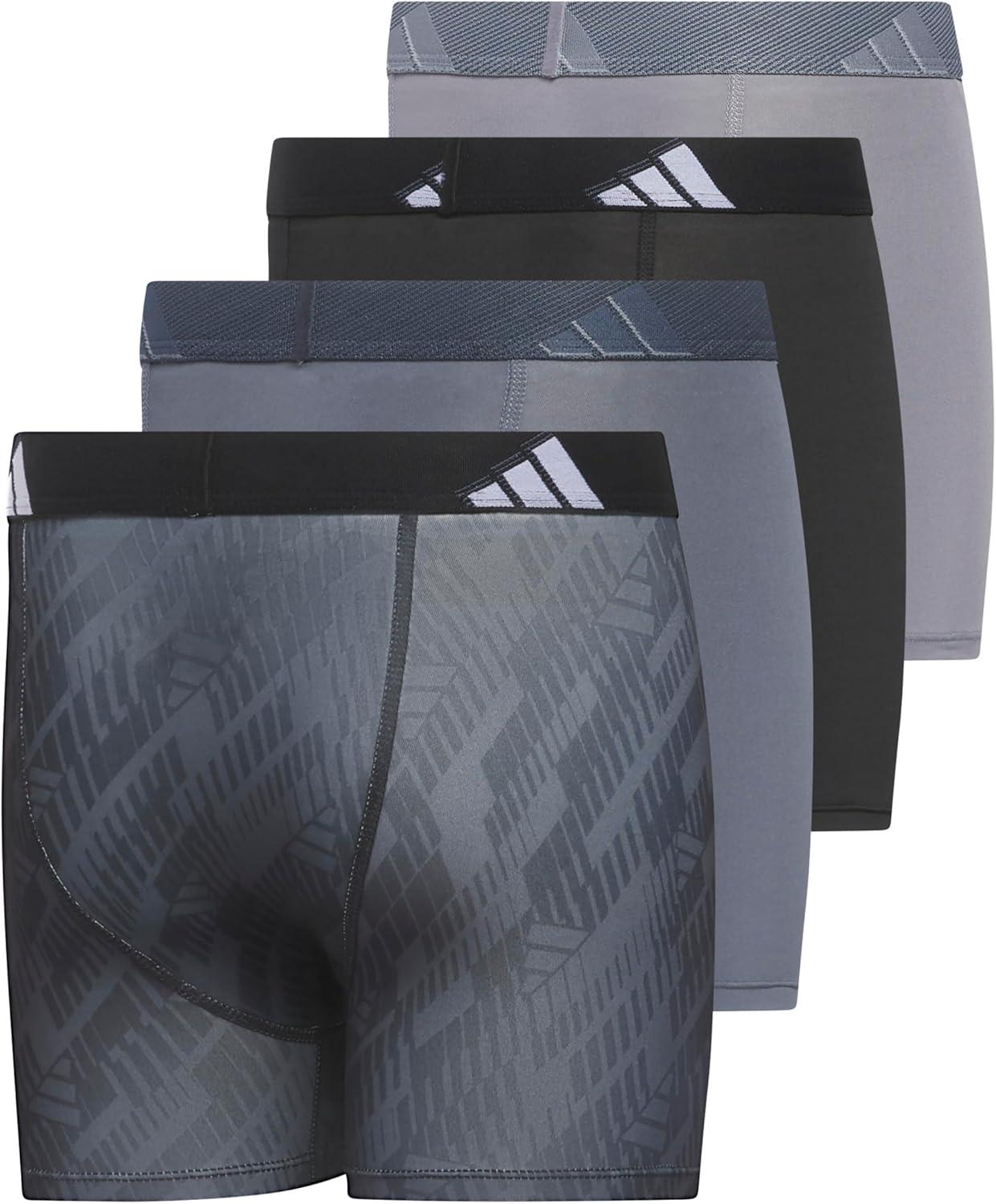 imageadidas boys Youth Performance 4pack Boxer Brief Kids Underwear Boys Athletic Fit Microfiber Boxer BriefsGreyBlackGraphic