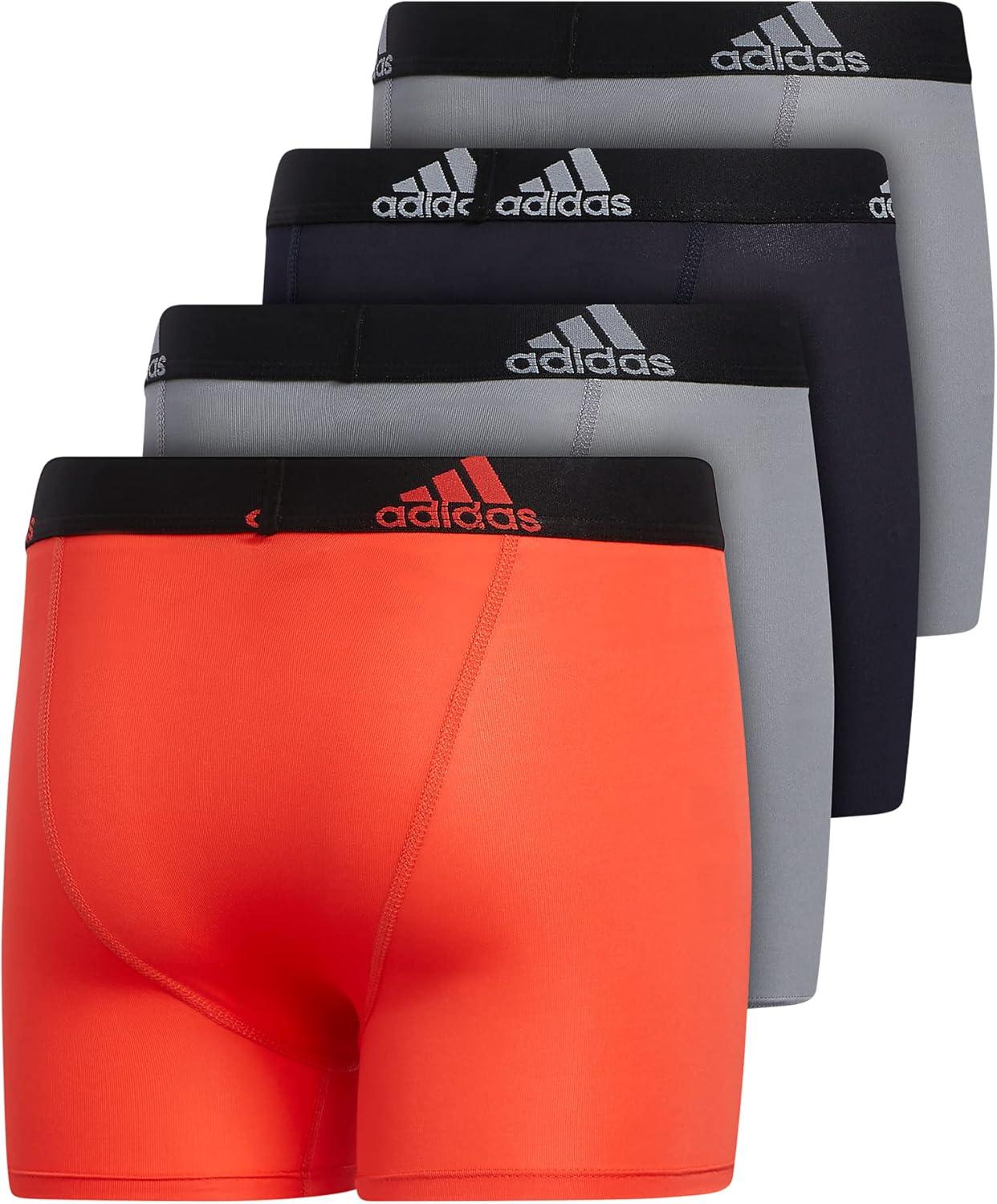 imageadidas boys Youth Performance 4pack Boxer Brief Kids Underwear Boys Athletic Fit Microfiber Boxer BriefsLegend Ink BlueClear Onix GreyBright Red