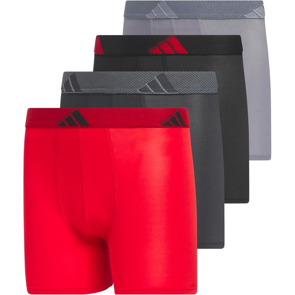 imageadidas boys Youth Performance 4pack Boxer Brief Kids Underwear Boys Athletic Fit Microfiber Boxer BriefsBetter ScarletCarbon GreyBlack