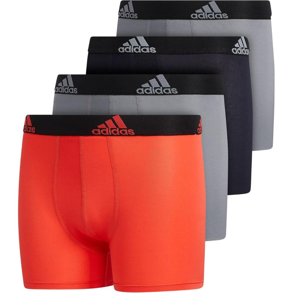 imageadidas boys Youth Performance 4pack Boxer Brief Kids Underwear Boys Athletic Fit Microfiber Boxer BriefsLegend Ink BlueClear Onix GreyBright Red