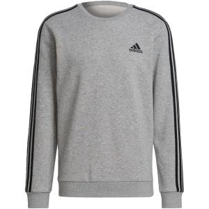 imageadidas Mens Essentials 3Stripes Fleece SweatshirtMedium Grey HeatherBlack