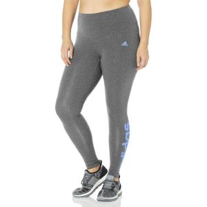 imageadidas Womens Essentials HighWaisted Logo LeggingsDark Grey HeatherBlue Fusion