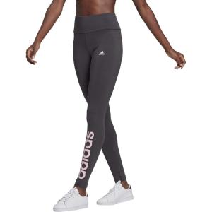 imageadidas Womens Essentials HighWaisted Logo LeggingsDark Solid GreyClear Pink