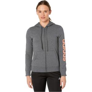 imageadidas Womens Essentials Linear HoodieDark Grey HeatherSemi Coral