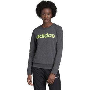 imageadidas Womens Essentials Linear SweatshirtDark Grey HeatherSignal Green