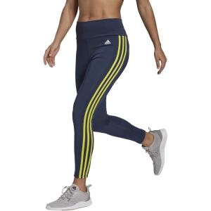 imageadidas Womens High Rise 3Stripes 78 TightsCrew NavyAcid YellowWhite