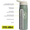 imageadidas 600 ML 20 oz Straw Top Metal Water Bottle HotCold DoubleWalled Insulated 188 Stainless SteelSilver GreenAlumina Beige
