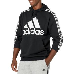 imageadidas Mens 3Stripes Fleece Hooded SweatshirtBlackWhite