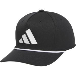 imageadidas Mens Midrange Structured HighCrown Slight Pre Curve Brim Adjustable Fit Snapback Hat with Retro Rope Cording DetailBlackWhiteGrey