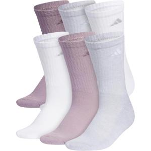 imageadidas Womens Athletic Cushioned Crew Socks with Arch Support 6Pack Durable MoistureWickingPreloved Fig PurpleClear Onix GreyWhite