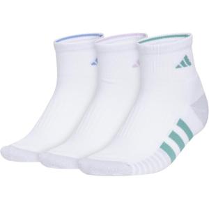 imageadidas Womens Cushioned Quarter Socks 3Pair with Arch CompressionWhiteBlue FusionPowder Teal Green