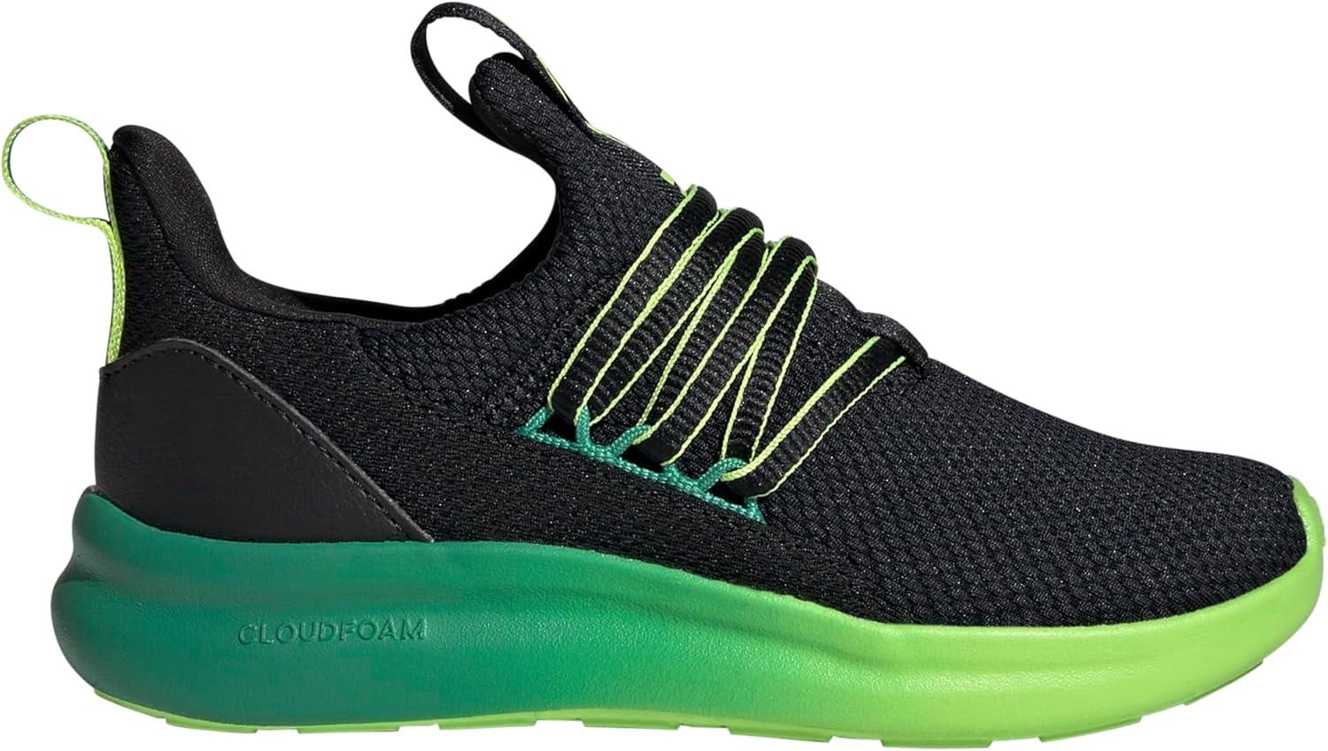imageadidas Kids Lite Racer Adapt 70 SneakersBlackSemi Court GreenSolar Slime