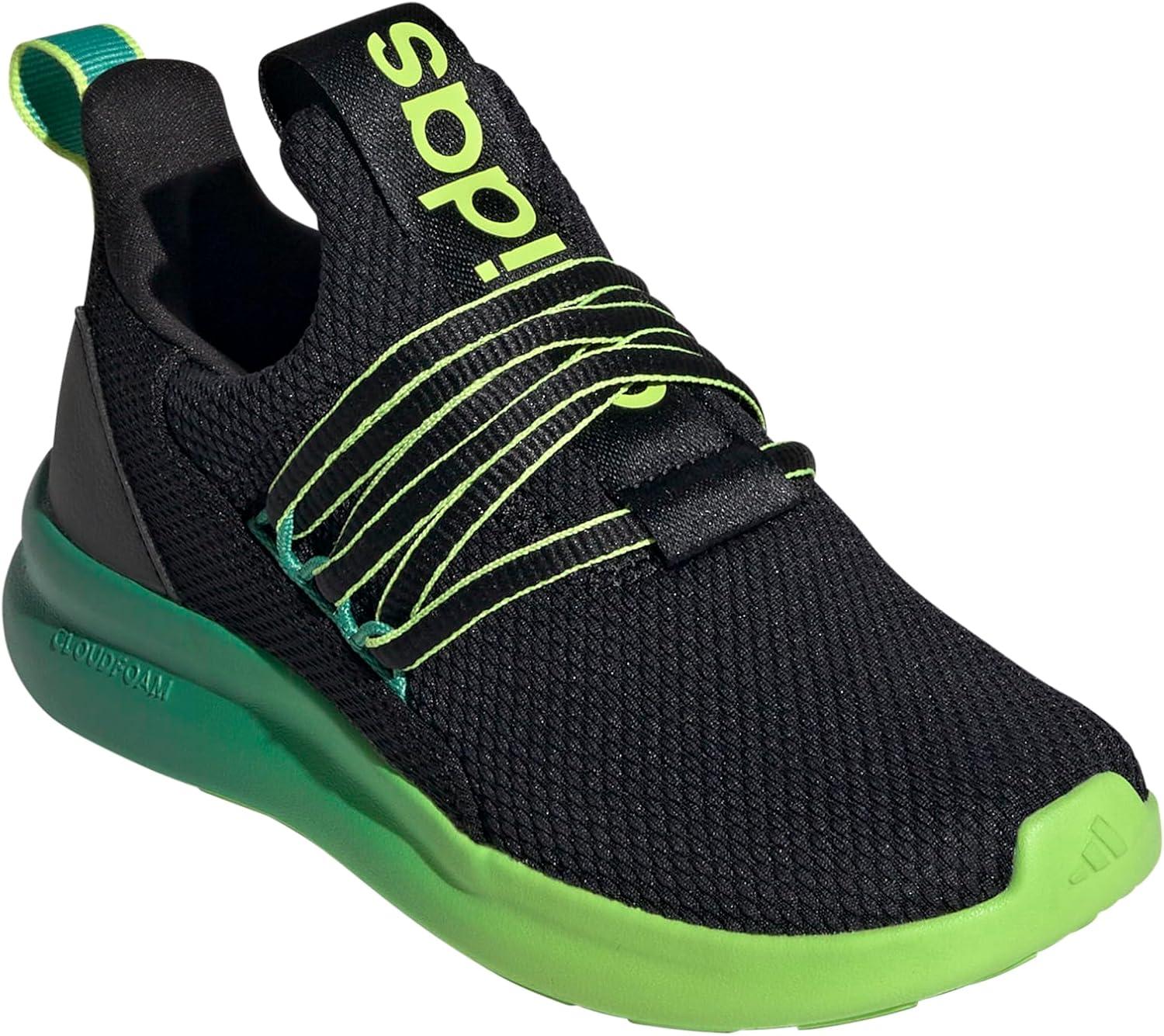 imageadidas Kids Lite Racer Adapt 70 SneakersBlackSemi Court GreenSolar Slime