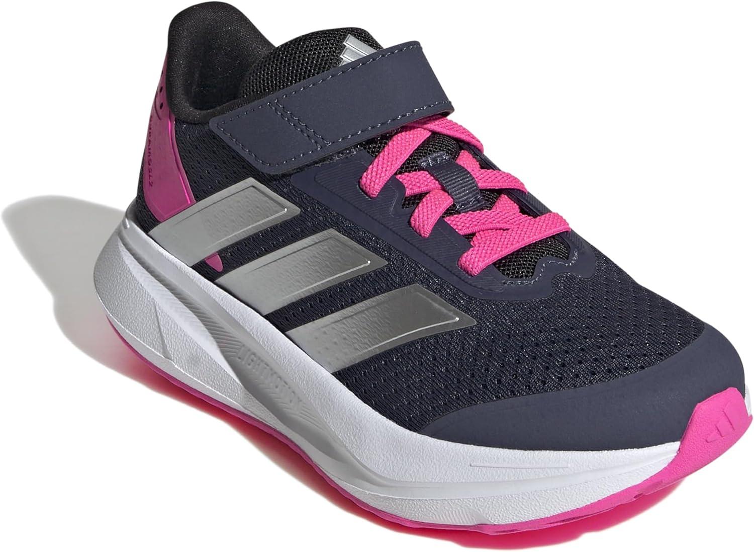 imageadidas UnisexChild Duramo Sl Elastic Lace ampamp Strap Running SneakerShadow NavySilver MetallicLucid Pink