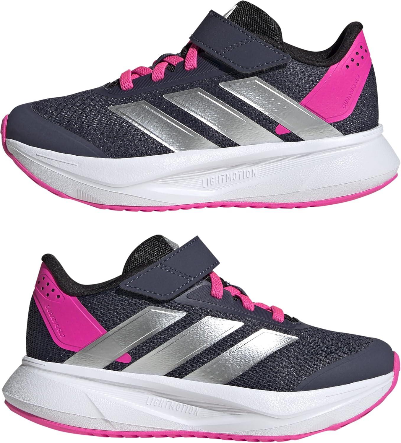 imageadidas UnisexChild Duramo Sl Elastic Lace ampamp Strap Running SneakerShadow NavySilver MetallicLucid Pink