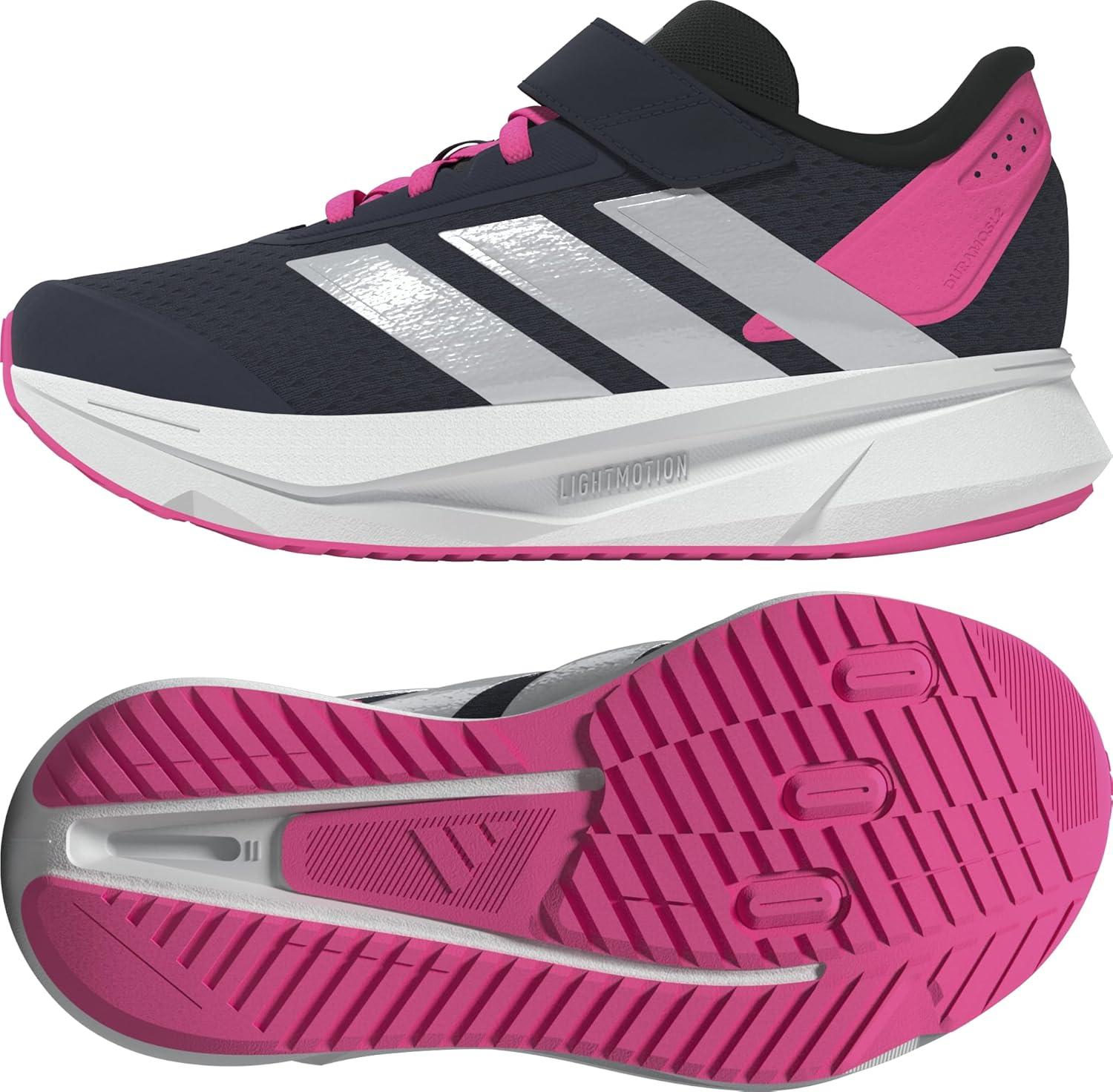 imageadidas UnisexChild Duramo Sl Elastic Lace ampamp Strap Running SneakerShadow NavySilver MetallicLucid Pink