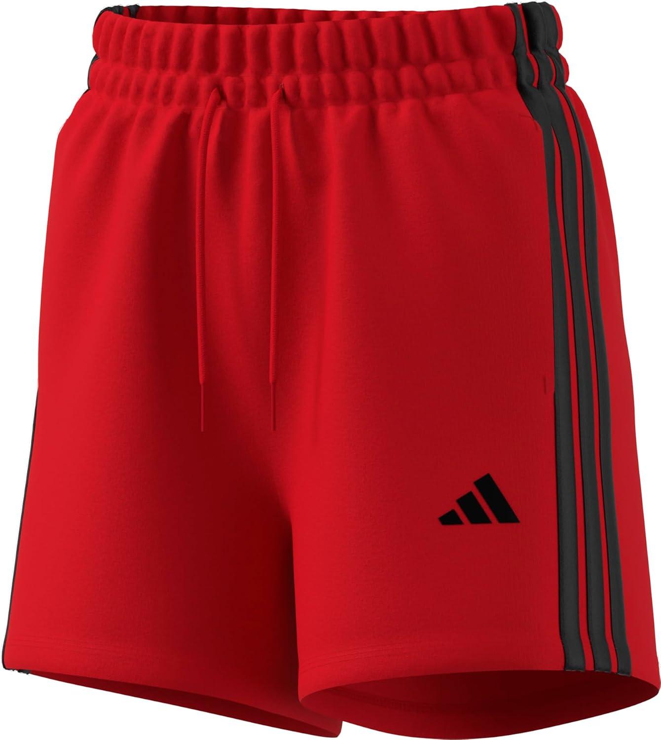 imageadidas Womens Essentials 3Stripes Cotton ShortsPure RubyBlack