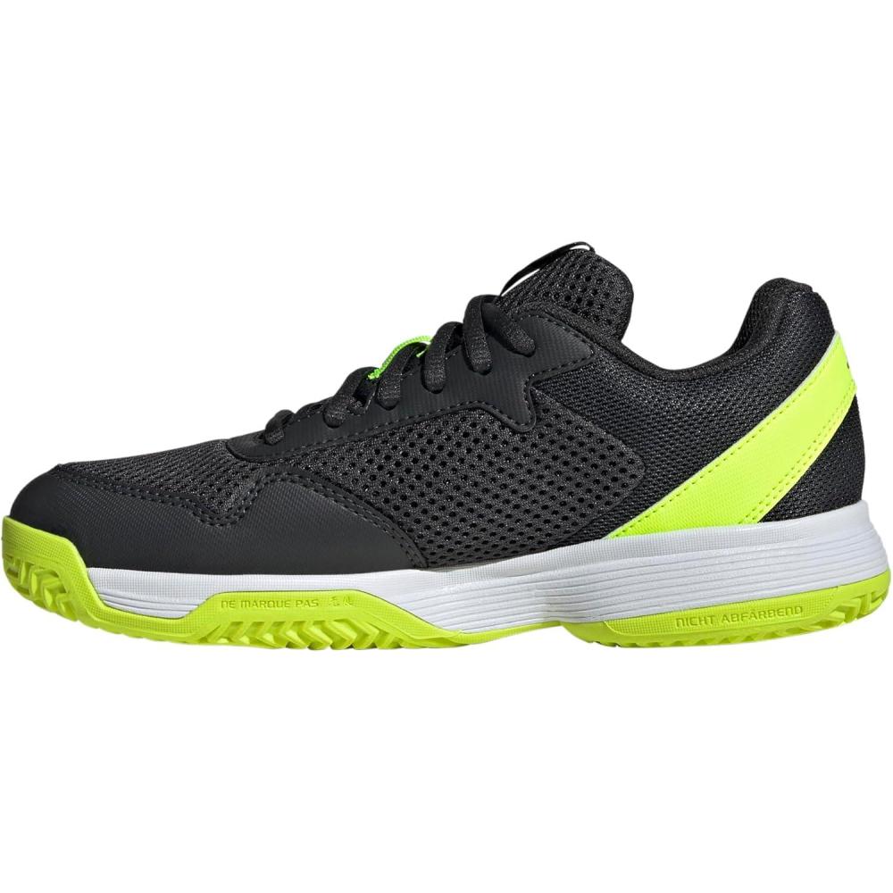 imageadidas Kids Courtflash Tennis SneakerCarbonIron MetallicLucid Lemon
