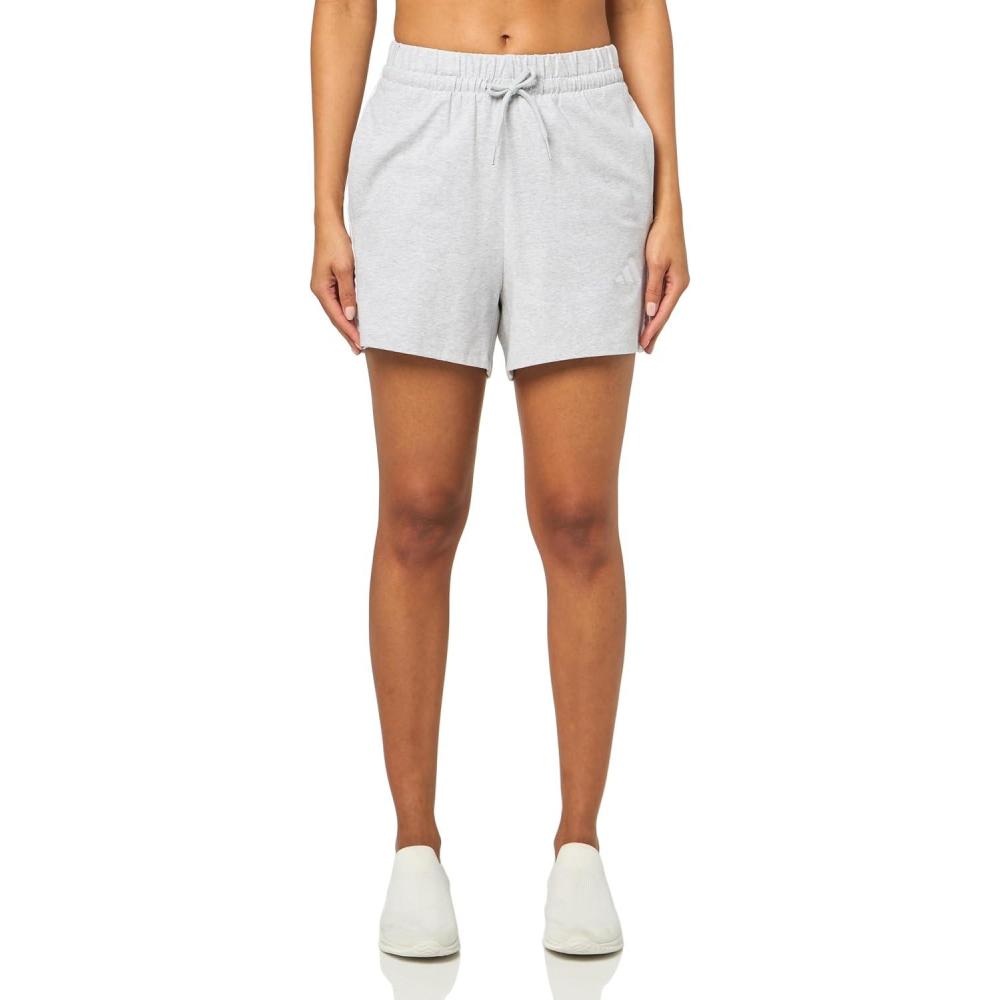 imageadidas Womens Essentials 3Stripes Cotton ShortsLight Grey HeatherWhite