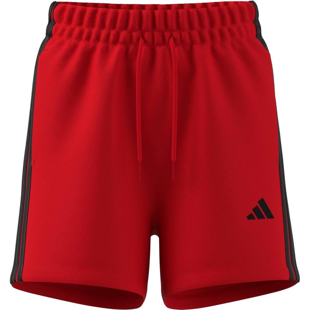 imageadidas Womens Essentials 3Stripes Cotton ShortsPure RubyBlack