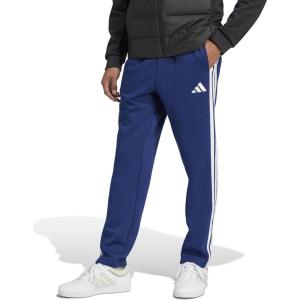 imageadidas Mens Essentials 3Stripes Fleece Open Hem PantsDark BlueWhite