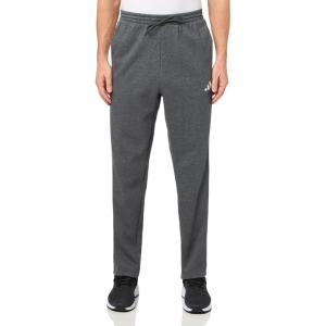 imageadidas Mens Essentials 3Stripes Fleece Open Hem PantsDark Grey HeatherWhite