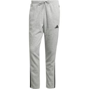 imageadidas Mens Essentials 3Stripes Fleece Open Hem PantsMedium Grey HeatherBlack