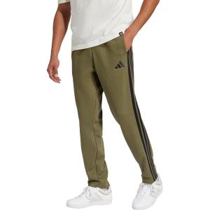 imageadidas Mens Essentials 3Stripes Fleece Open Hem PantsOlive StrataBlack