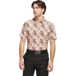 imageadidas Mens GoTo Printed Golf Polo ShirtPowder Coral S25Aurora Ruby S25