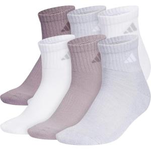 imageadidas Womens Ankle Socks Athletic Cushioned Quarter Fit 6Pack Durable Comfortable Cooling with CompressionPreloved Fig PurpleClear Onix GreyWhite